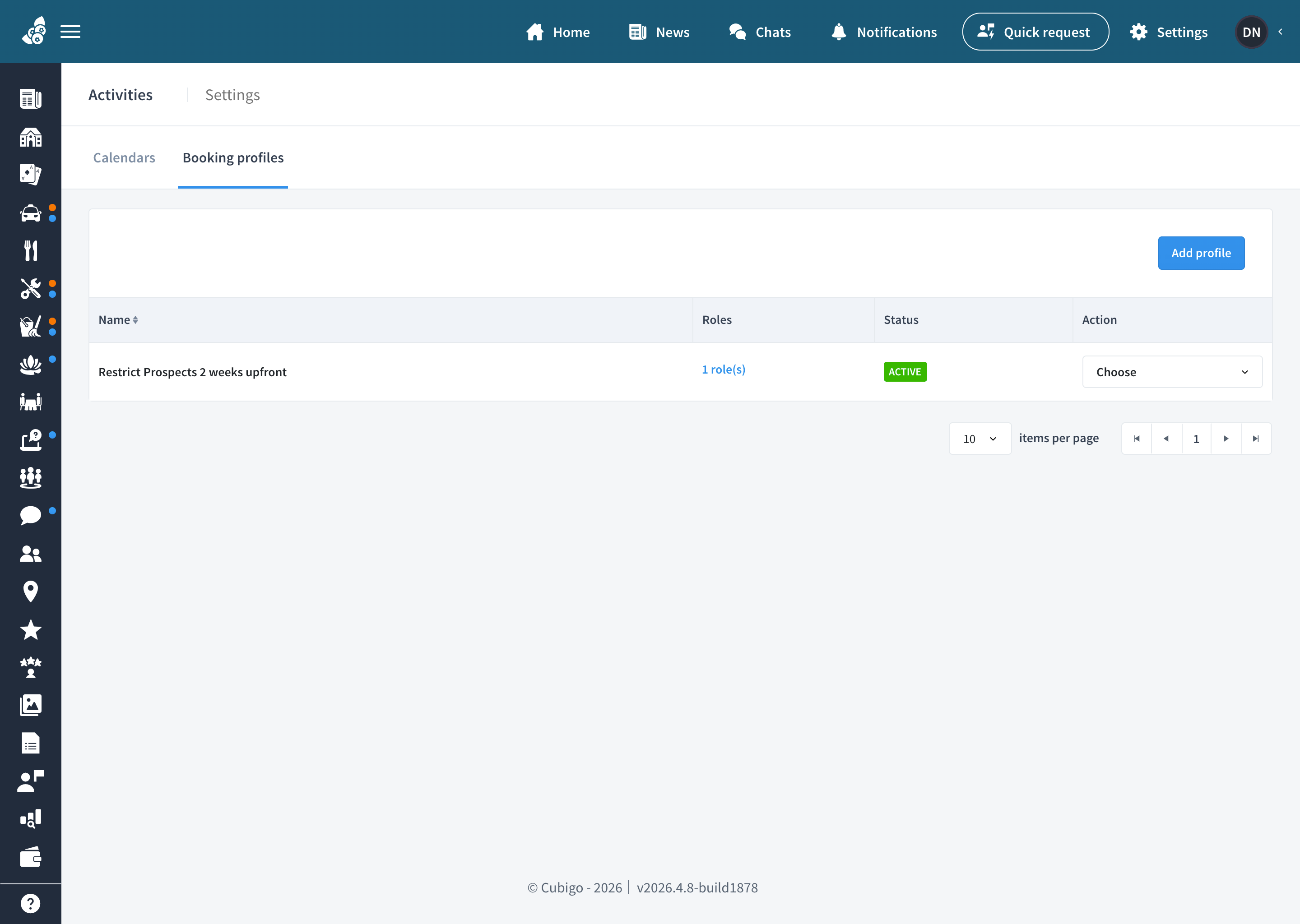 Booking profile settings