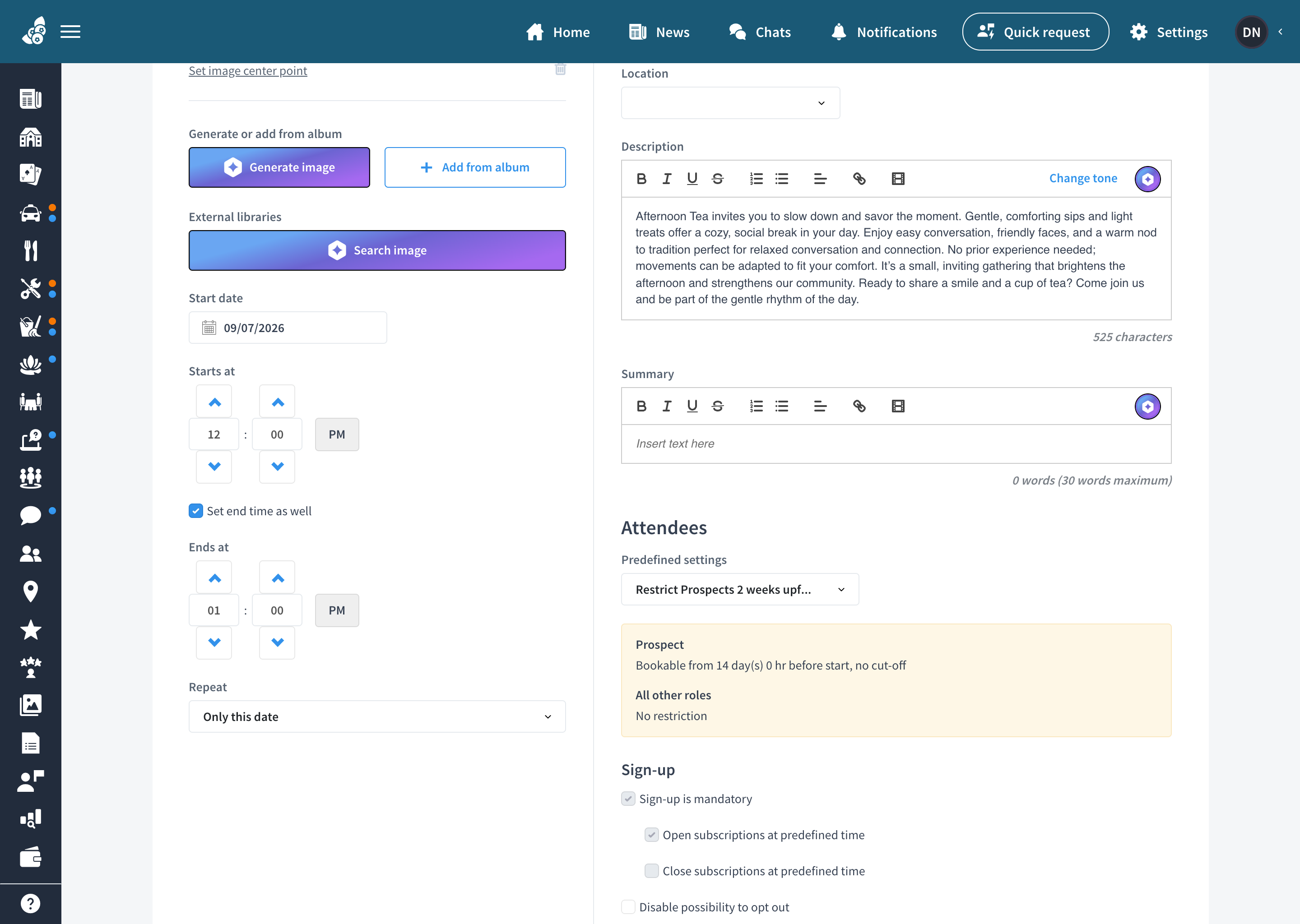 Booking profile rules