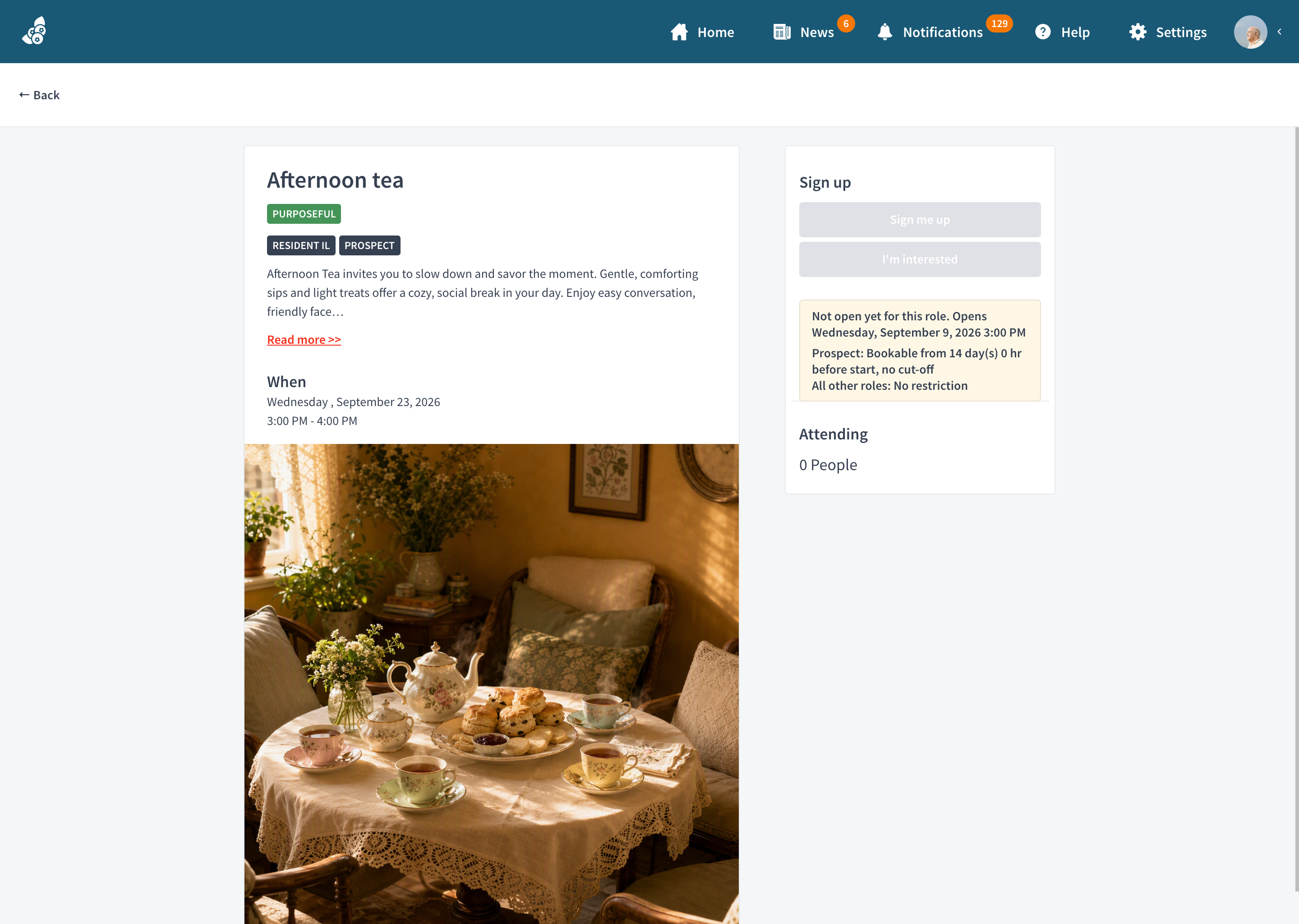 Booking restrictions shown on an activity