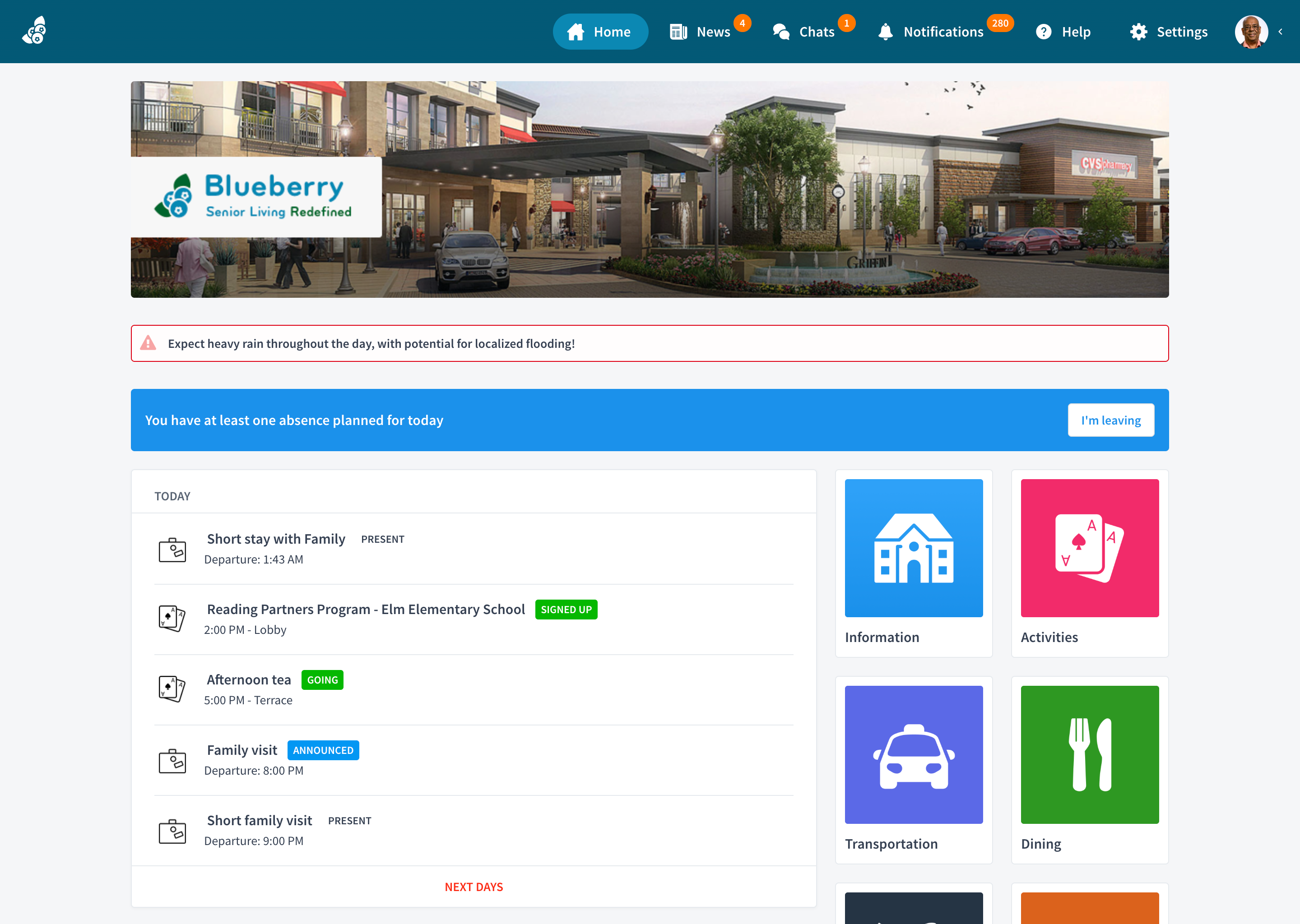 Sign-out banner on the resident homepage